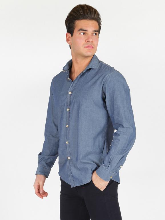 B-Style Camicia in cotone blu denim Camicie Classiche uomo Blu taglia M