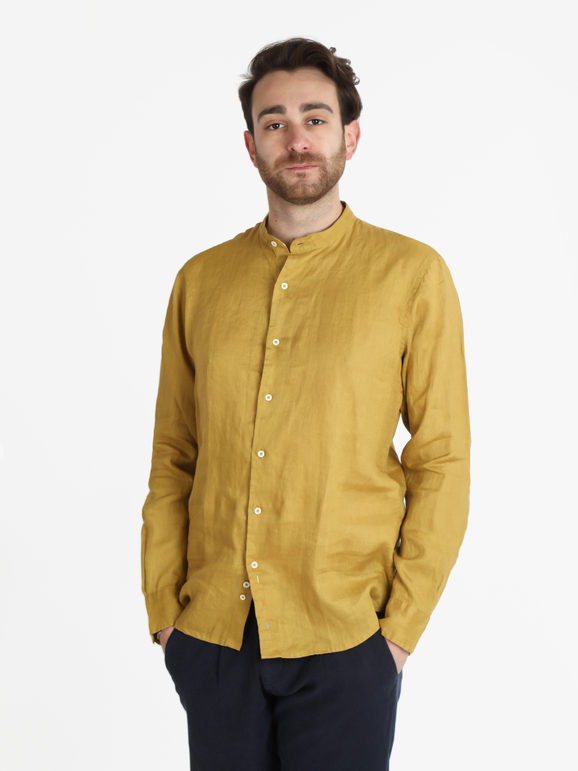 Guy Camicia in lino alla coreana da uomo Camicie uomo Giallo taglia L