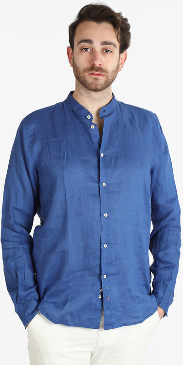 Guy Camicia in lino alla coreana da uomo Camicie uomo Blu taglia XL