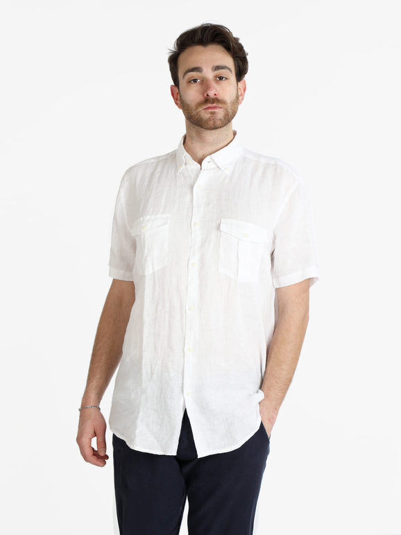 Coveri Camicia in lino da uomo a maniche corte Camicie uomo Bianco taglia XL