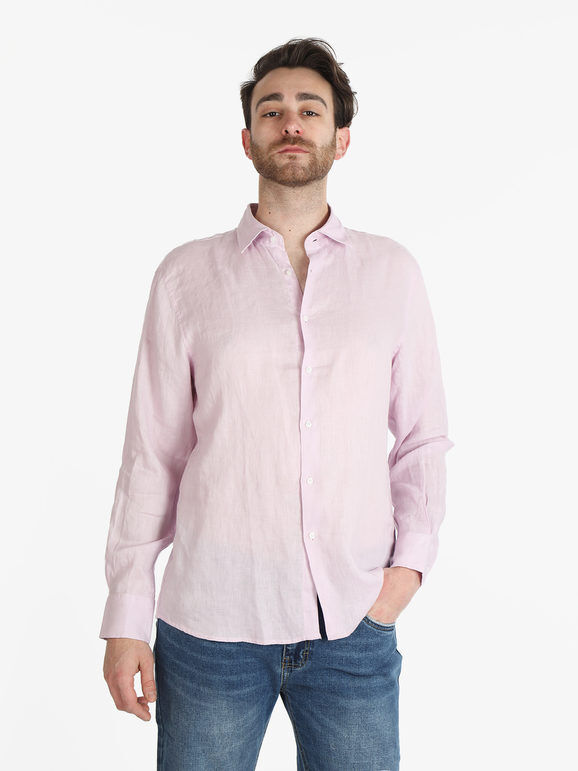 Coveri Camicia in lino da uomo a maniche lunghe Camicie uomo Rosa taglia XL