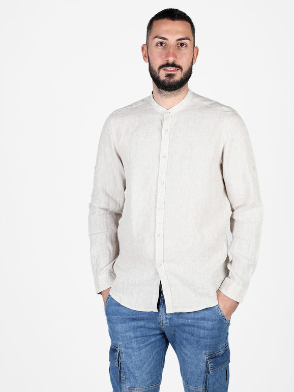 S.O.S Store Of Shirt Camicia in lino da uomo a maniche lunghe Camicie Classiche uomo Beige taglia 3XL