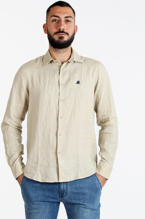 U.S. Grand Polo Camicia in lino da uomo Camicie uomo Beige taglia 3XL