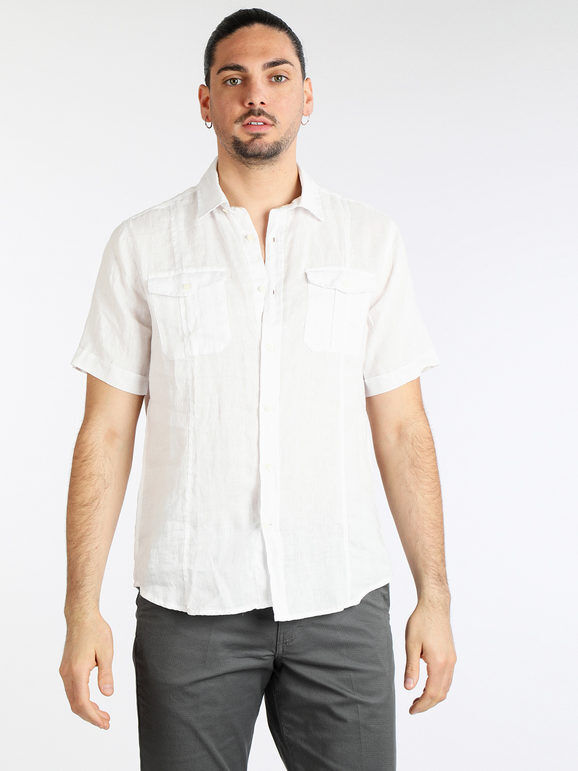 Guy Camicia in puro lino da uomo a maniche corte Camicie uomo Bianco taglia XL