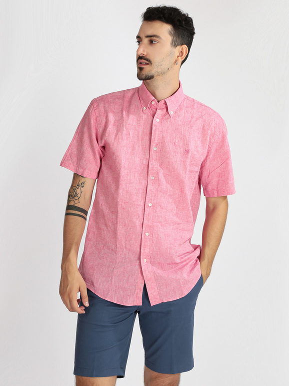 Coveri Camicia misto lino da uomo a maniche corte Camicie Classiche uomo Rosa taglia XL