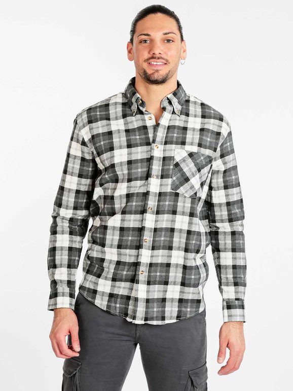 Sky Camicia uomo in cotone a quadri Camicie Classiche uomo Grigio taglia L