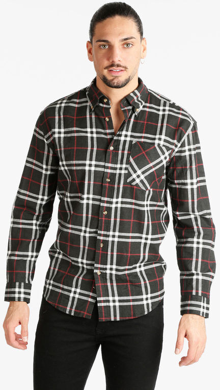 Sky Camicia uomo in cotone a quadri Camicie Classiche uomo Nero taglia L