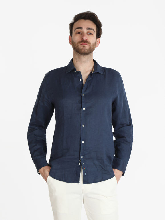 Guy Camicia uomo in lino a manica lunga Camicie uomo Blu taglia XXL