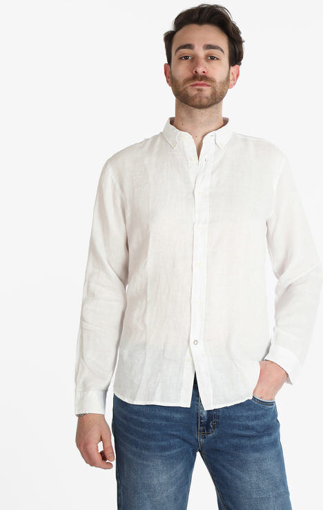 Guy Camicia uomo in lino a manica lunga Camicie uomo Bianco taglia XXL