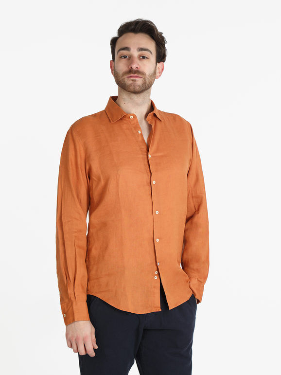 Guy Camicia uomo in lino a manica lunga Camicie uomo Arancione taglia XXL