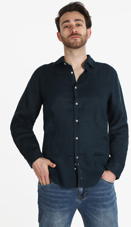 Guy Camicia uomo in lino a manica lunga Camicie uomo Blu taglia L