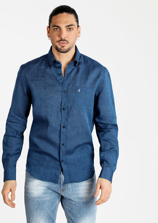 Navigare Camicia uomo in lino con taschino Camicie uomo Blu taglia XXL