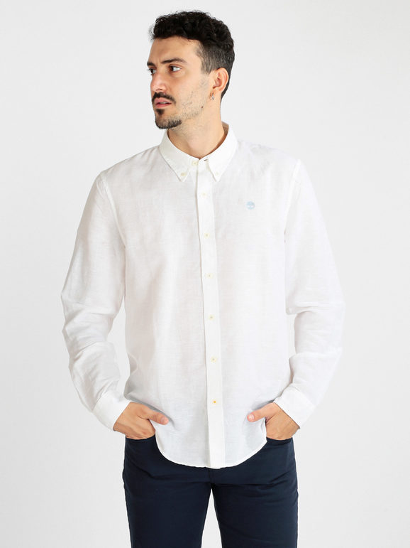 Timberland Camicia uomo misto lino a maniche lunghe Camicie Classiche uomo Bianco taglia XL