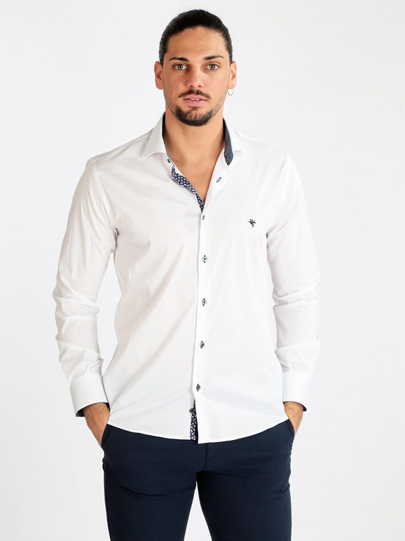 Fb Camicia uomo slim fit a maniche lunghe Camicie Classiche uomo Bianco taglia L