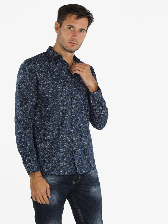 Enos Camicia uomo slim fit in cotone stampato Camicie Classiche uomo Blu taglia XL