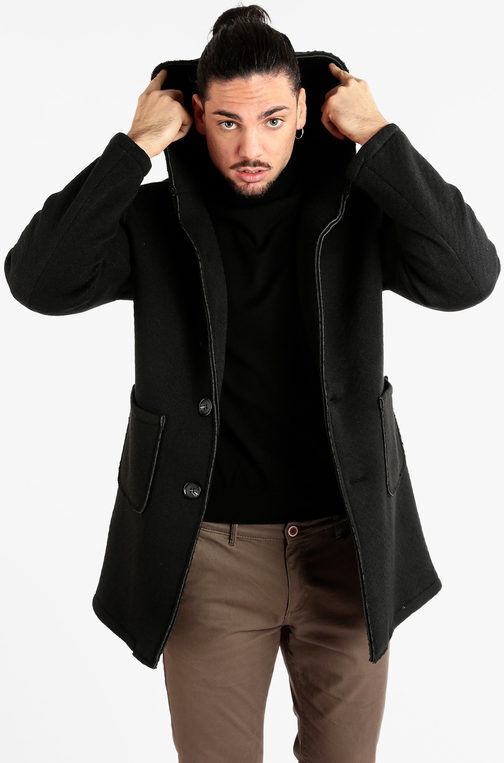 Ange Wear Cappotto misto lana da uomo con cappuccio Cappotto Classico uomo Nero taglia XXL