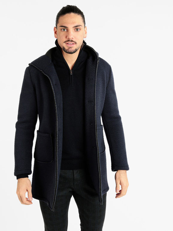 Ange Wear Cappotto misto lana da uomo con cappuccio Cappotto Classico uomo Blu taglia XL