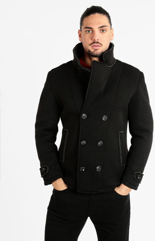 Ange Wear Cappotto misto lana da uomo doppiopetto Cappotto Classico uomo Nero taglia XXL