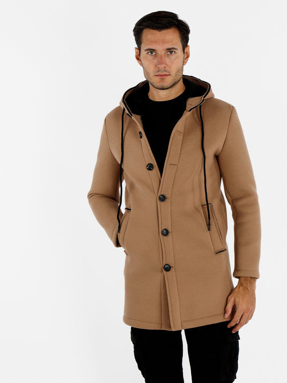 Ange Wear Cappotto uomo in panno con cappuccio Cappotto Classico uomo Beige taglia L