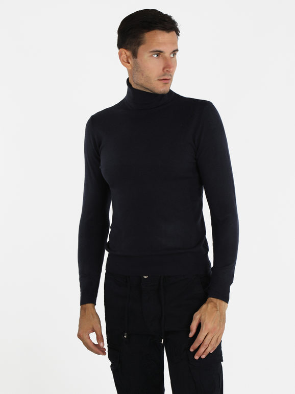 Ange Wear Dolcevita da uomo in maglia Pullover uomo Blu taglia XL