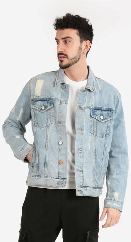 Warren Webber Giacca in jeans con strappi Giacche Jeans uomo Jeans taglia XXL