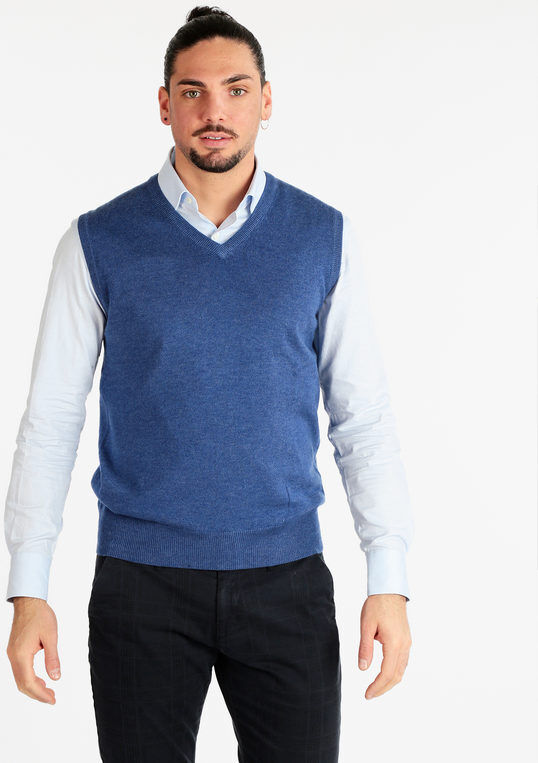 Occhi&Belli ; Gilet in maglia da uomo in misto cachemire Pullover uomo Blu taglia M