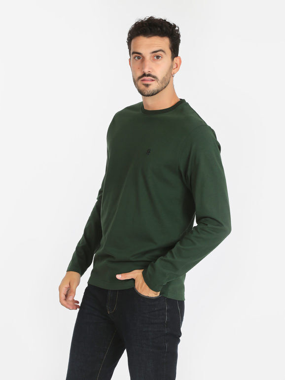 Coveri Maglia girocollo da uomo in cotone T-Shirt Manica Lunga uomo Verde taglia XXL