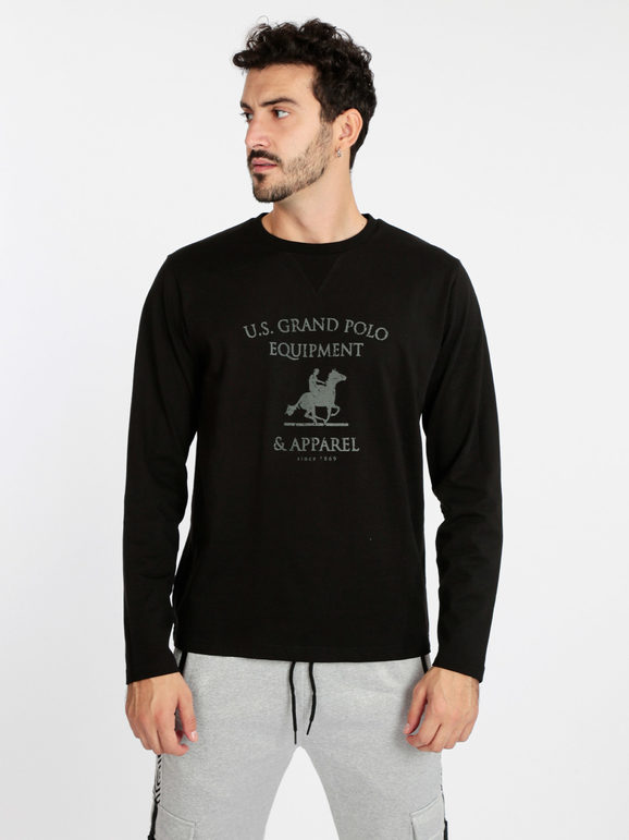 U.S. Grand Polo Maglia uomo in cotone con stampa T-Shirt Manica Lunga uomo Blu taglia XXL