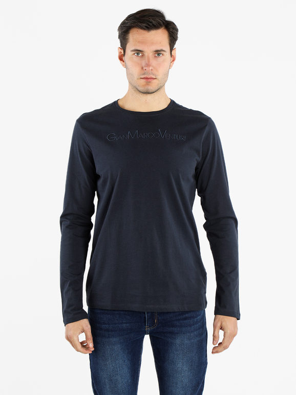 Gian Marco Venturi Maglietta girocollo da uomo in cotone T-Shirt Manica Lunga uomo Blu taglia XL