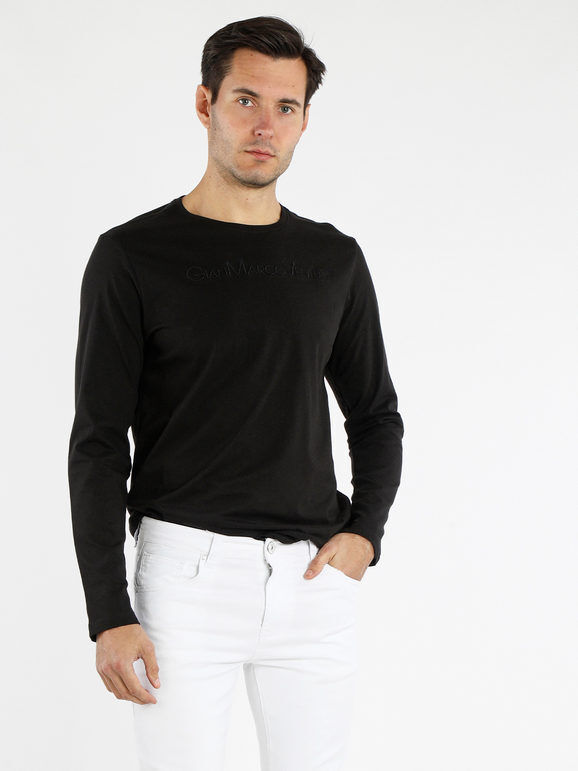Gian Marco Venturi Maglietta girocollo da uomo in cotone T-Shirt Manica Lunga uomo Nero taglia XL