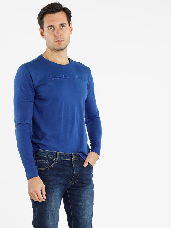 Gian Marco Venturi Maglietta uomo a maniche lunghe in cotone T-Shirt Manica Lunga uomo Blu taglia L