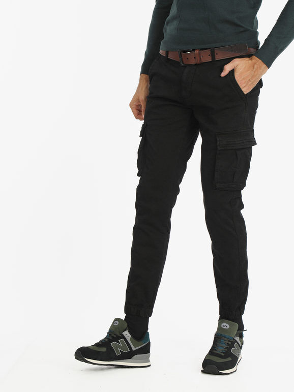 j.sette Pantaloni cargo da uomo con polsini Pantaloni Casual uomo Nero taglia 50