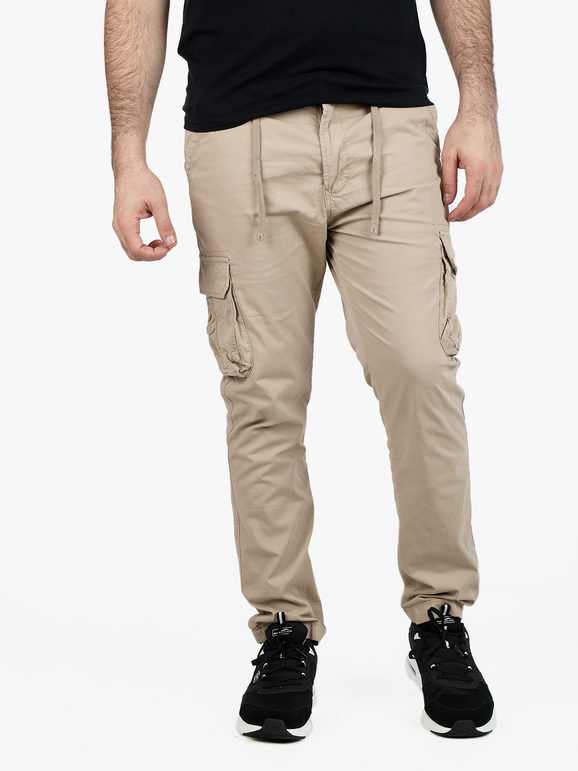 orso.bruno Pantaloni cargo da uomo con tasconi e coulisse in vita Pantaloni Casual uomo Beige taglia 52