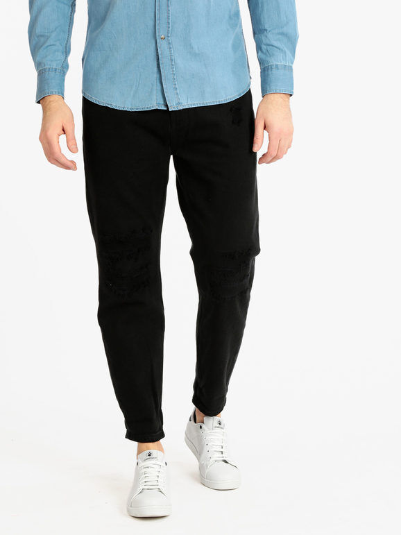 Frankie Malone Pantaloni cropped uomo con strappi Pantaloni Casual uomo Nero taglia 52