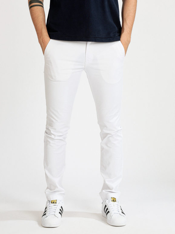 Baci & Abbracci Pantaloni slim fit da uomo in cotone Pantaloni Casual uomo Bianco taglia 54