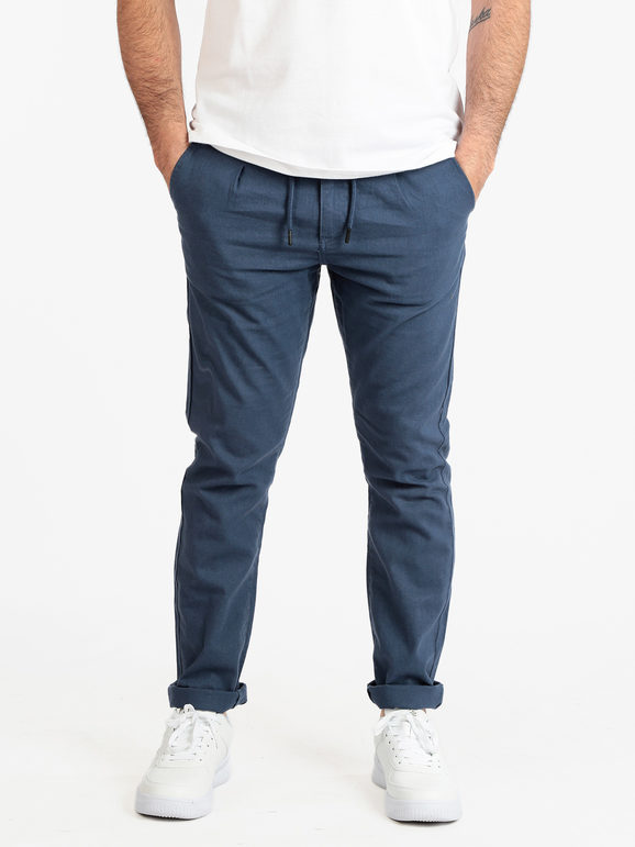 Guy Pantaloni uomo misto lino e cotone con coulisse Pantaloni Casual uomo Blu taglia XL