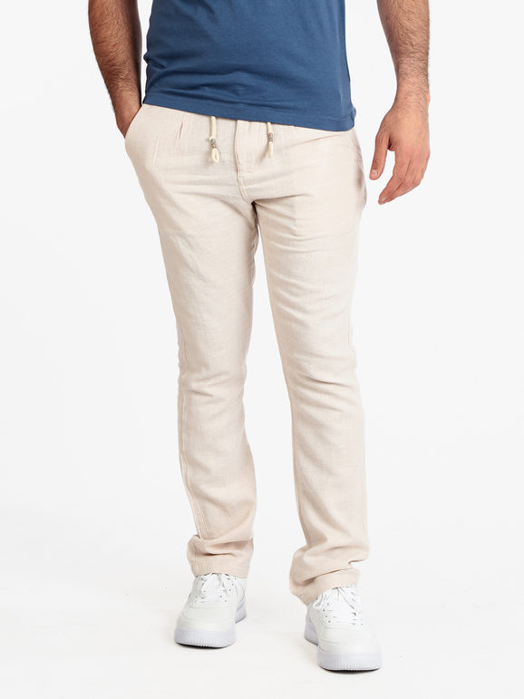 Guy Pantaloni uomo misto lino e cotone Pantaloni Casual uomo Beige taglia XL