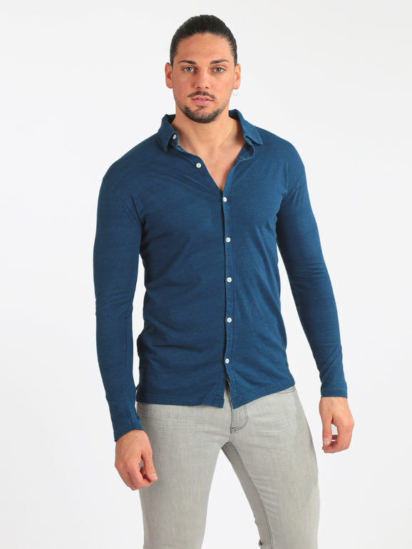 Coveri Polo camicia uomo in cotone a manica lunga Camicie Classiche uomo Blu taglia XXL