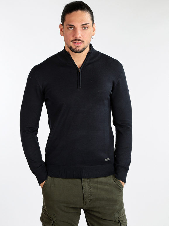 Baci & Abbracci Pullover da uomo a lupetto con zip Pullover uomo Blu taglia M