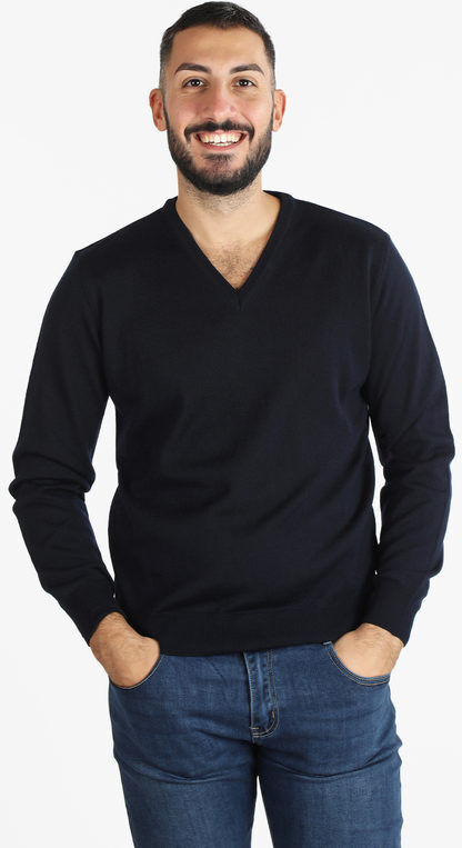 mv Pullover da uomo misto lana con scollo a V Pullover uomo Blu taglia L