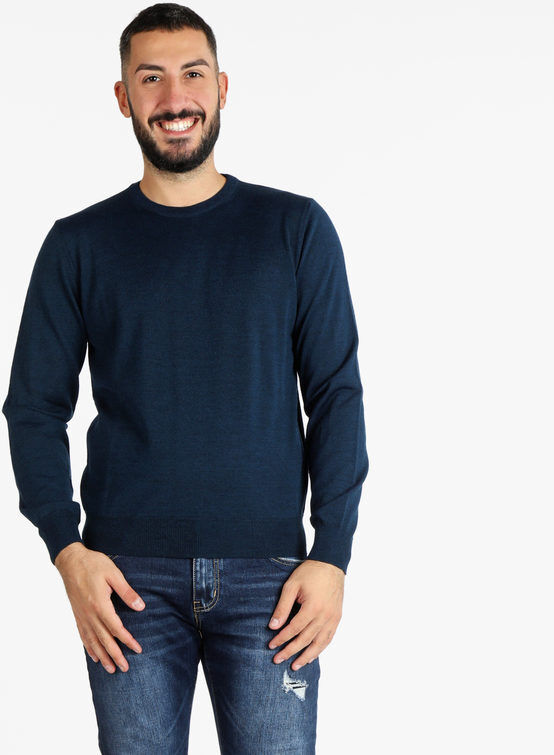 mv Pullover da uomo misto lana girocollo Pullover uomo Blu taglia L