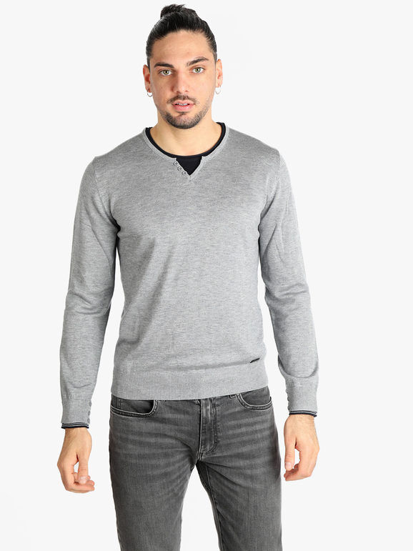 Baci & Abbracci Pullover uomo doppio collo in maglia misto lana Pullover uomo Grigio taglia XL