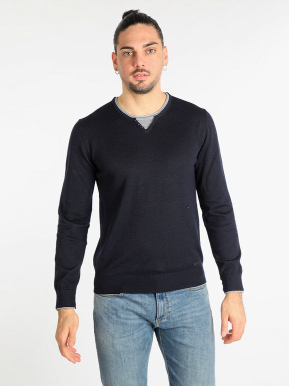 Baci & Abbracci Pullover uomo doppio collo in maglia misto lana Pullover uomo Blu taglia S