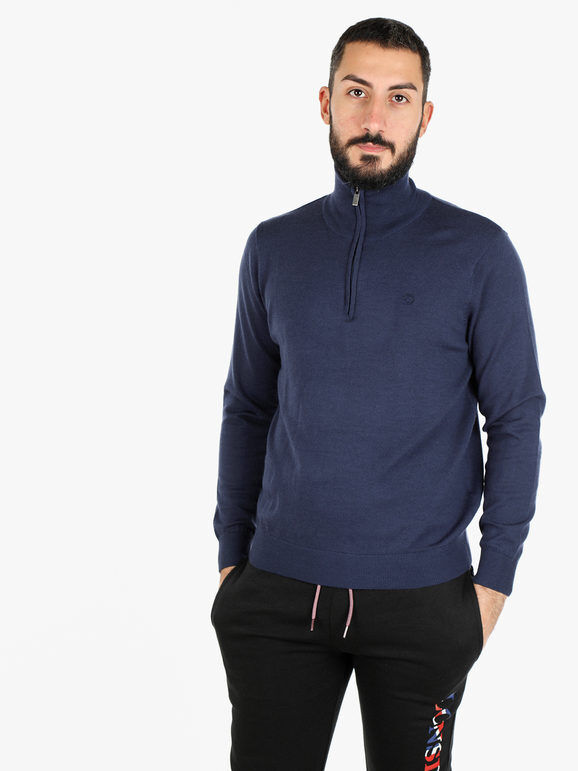 Navy Sail Pullover uomo mezza zip misto lana Pullover uomo Blu taglia L