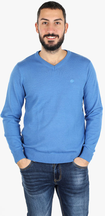 Navy Sail Pullover uomo misto lana scollo V Pullover uomo Blu taglia L