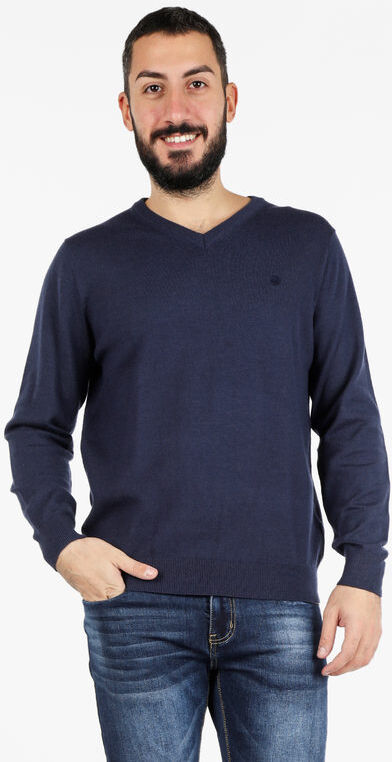 Navy Sail Pullover uomo misto lana scollo V Pullover uomo Blu taglia L