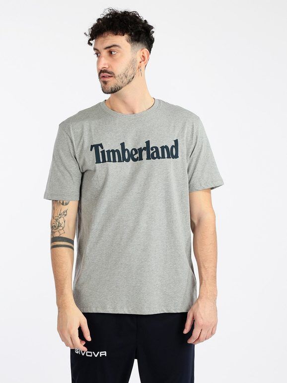 Timberland T-shirt uomo in cotone biologico con scritta T-Shirt e Top uomo Grigio taglia XXL