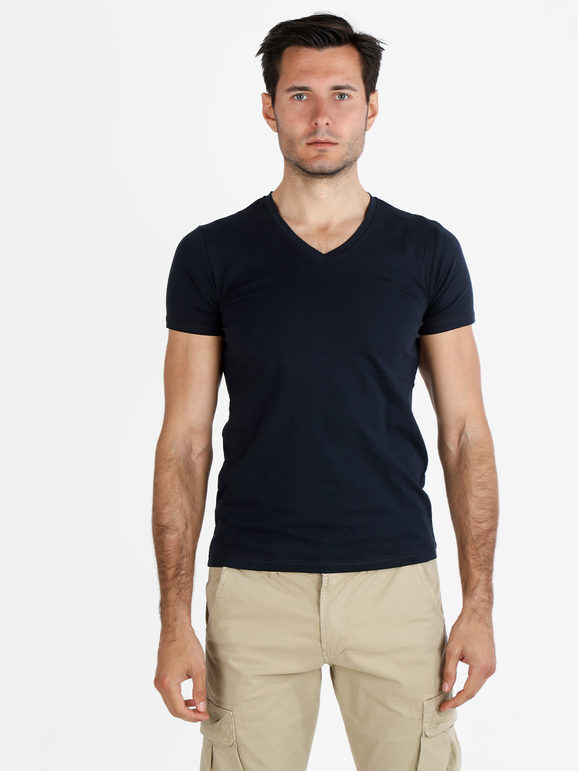 Jeans Yesed T-shirt uomo scollo a V in cotone T-Shirt Manica Corta uomo Nero taglia L
