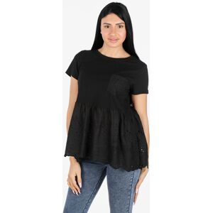 Monte Cervino T-shirt donna con taschino e ricami macramè T-Shirt Manica Corta donna Nero taglia L/XL