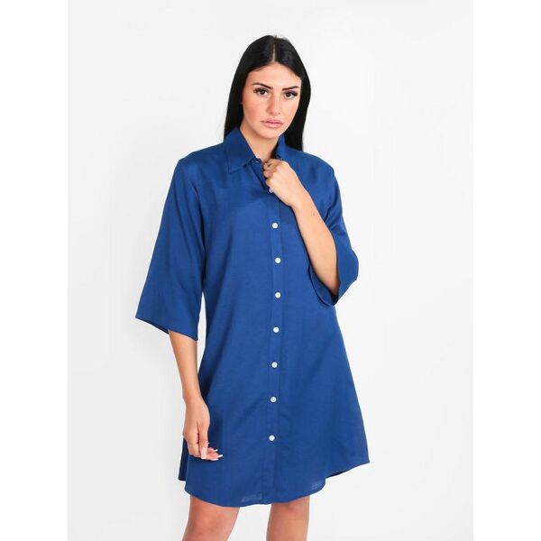 positano abito camicia misto lino con bottoni vestiti donna blu taglia l/xl